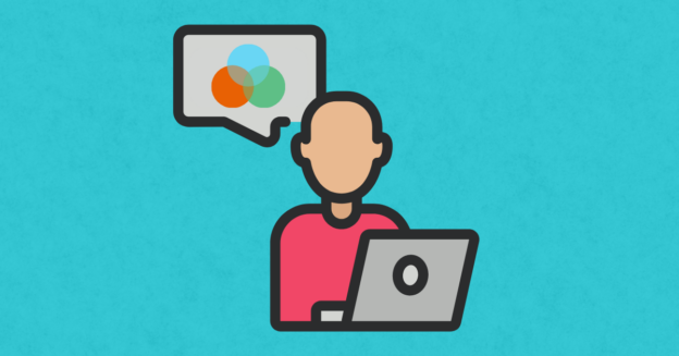 Basics of DevSecOps: A guy in behind a laptop with a 3 circle venn diagram